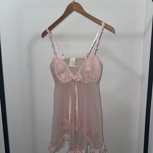 Vintage 90s Sheer Lace Babydoll Nightie in Light Pink by Escante